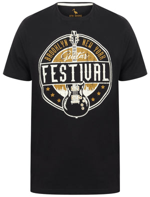 Guitar Festival Motif Cotton T-Shirt In Jet Black - South Shore