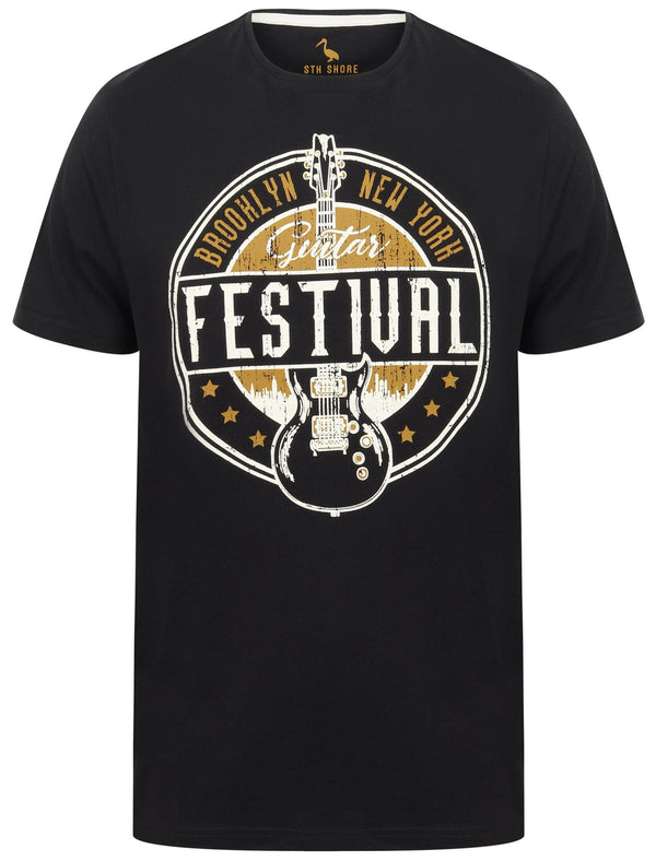 Guitar Festival Motif Cotton T-Shirt In Jet Black - South Shore