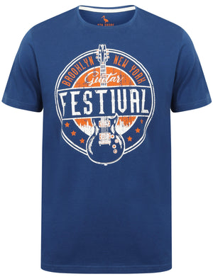Guitar Festival Motif Cotton T-Shirt In Limoges Blue - South Shore