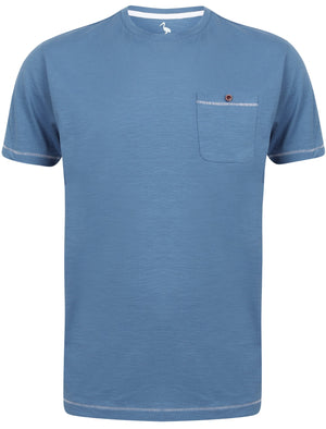 Himark Cotton Slub T-Shirt with Chest Pocket In Federal Blue - South Shore