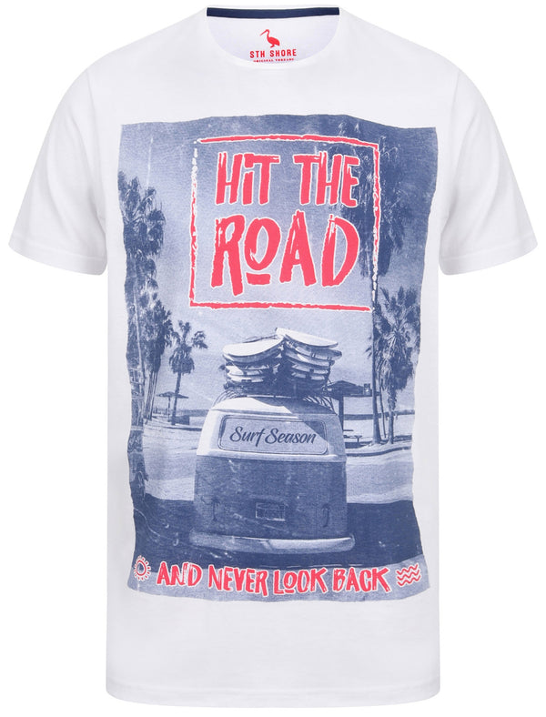 Hit The Road Motif Cotton T-Shirt In Optic White - South Shore