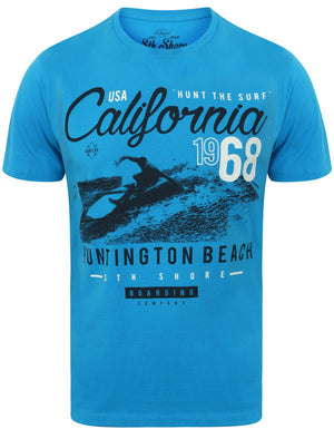 Hunt The Surf Motif Cotton T-Shirt In Swedish Blue - South Shore