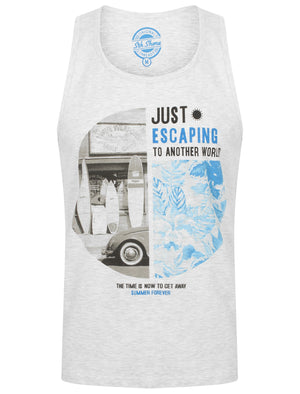 Just Escaping Motif Cotton Vest Top In Ice Grey Marl - South Shore
