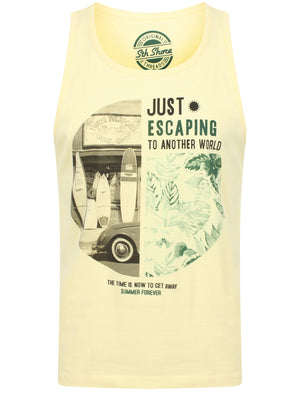 Just Escaping Motif Cotton Vest Top In Pale Yellow - South Shore