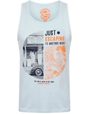 Just Escaping Motif Cotton Vest Top In Skyway - South Shore