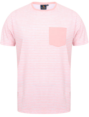 Leading Striped Cotton T-Shirt with Chest Pocket In Blushing Pink - South Shore