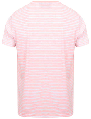 Leading Striped Cotton T-Shirt with Chest Pocket In Blushing Pink - South Shore