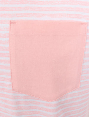 Leading Striped Cotton T-Shirt with Chest Pocket In Blushing Pink - South Shore