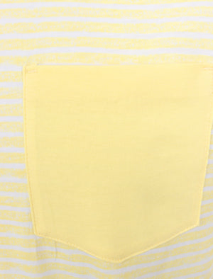 Leading Striped Cotton T-Shirt with Chest Pocket In Pastel Yellow - South Shore