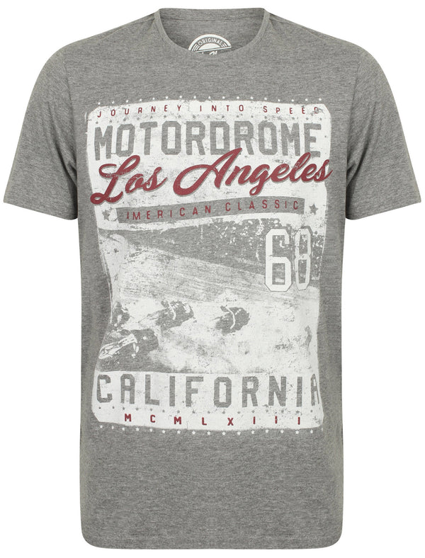 Motordrome Motif Cotton Jersey Slub T-Shirt In Mid Grey Marl - South Shore