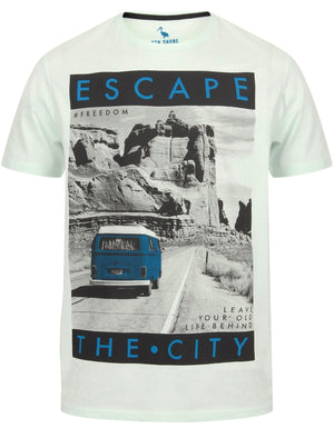Mountain Drive Motif Cotton T-Shirt In Hint Of Mint - South Shore