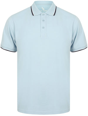 Osten Basic Cotton Pique Polo Shirt With Tipping in Chambray Blue - South Shore