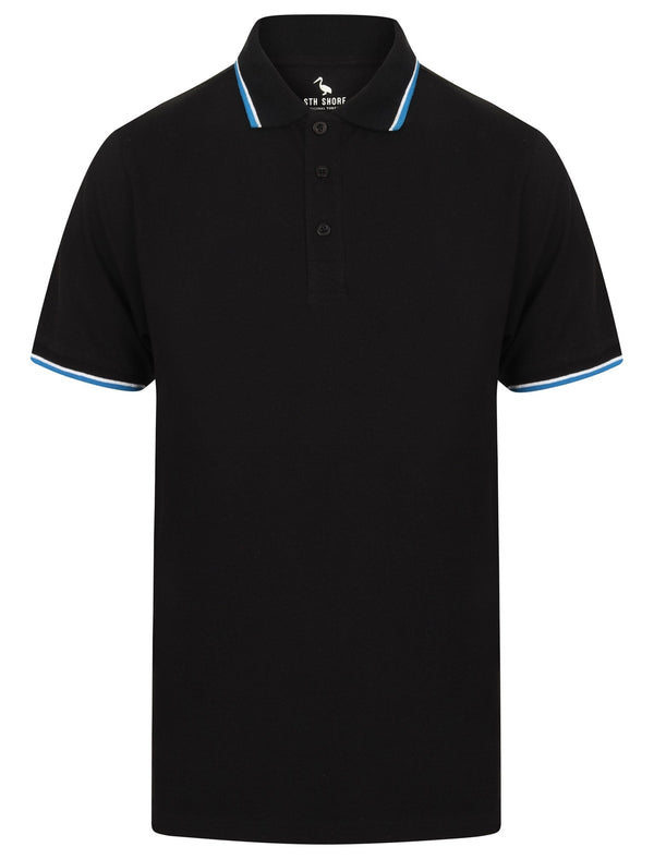 Kayan Basic Cotton Pique Polo Shirt With Tipping in Jet Black - South Shore