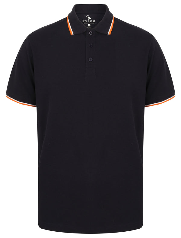Osten Basic Cotton Pique Polo Shirt With Tipping in Navy - South Shore