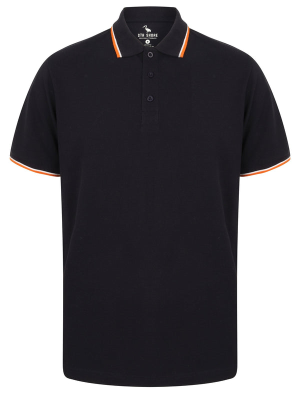 Kayan Basic Cotton Pique Polo Shirt With Tipping in Navy - South Shore