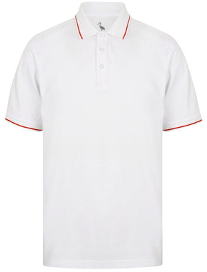 Osten Basic Cotton Pique Polo Shirt With Tipping in Optic White / Red - South Shore