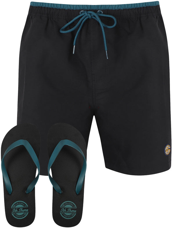 Pembroke Swim Shorts In Jet Black With Free Matching Flip Flops - South Shore