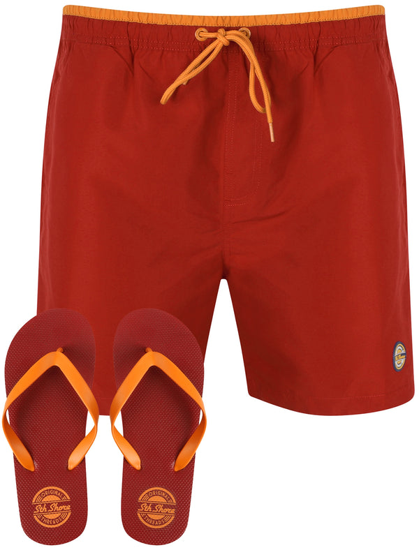 Pembroke Swim Shorts In Rio Red With Free Matching Flip Flops - South Shore