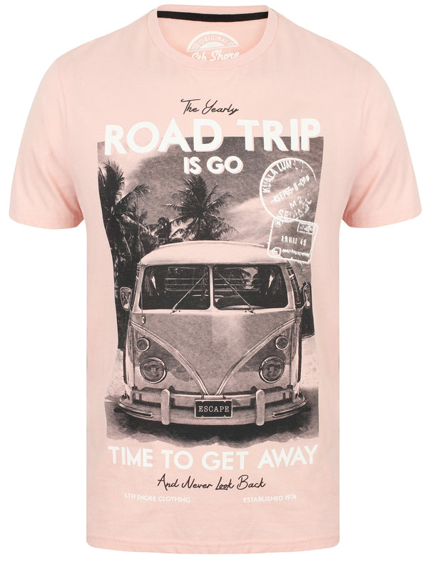 Roadtrip Motif Cotton Crew Neck T-Shirt In Lotus Pink - South Shore