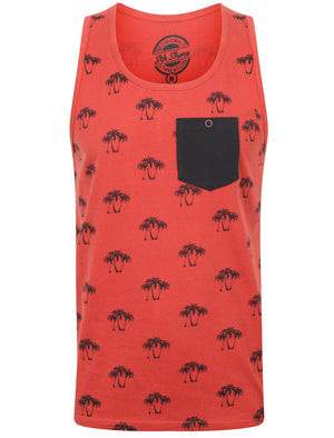 Shade Palm Print Vest Top with Chest Pocket In Garnet Rose - South Shore