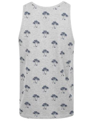 Shade Palm Print Vest Top with Chest Pocket In Light Grey Marl - South Shore