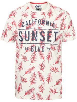 Sketch Leaf Print Cotton T-Shirt In Ivory - South Shore