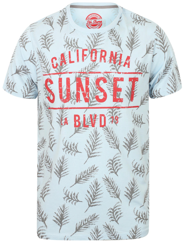 Sketch Leaf Print Cotton T-Shirt In Skyway - South Shore