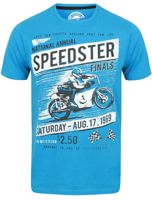 Speedster Motif Cotton T-Shirt In Swedish Blue - South Shore