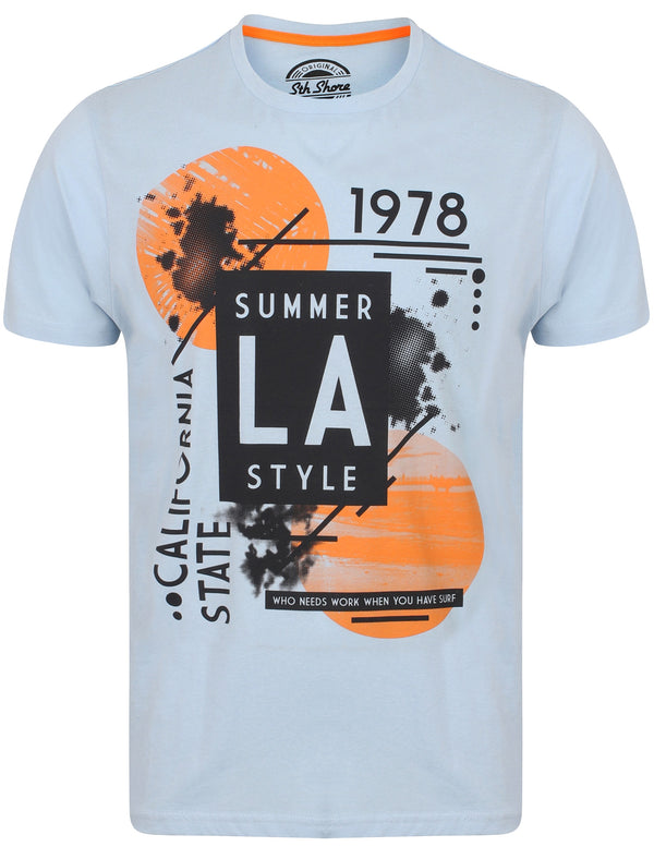 Summer LA Motif Cotton Crew Neck T-Shirt In Skyway - South Shore