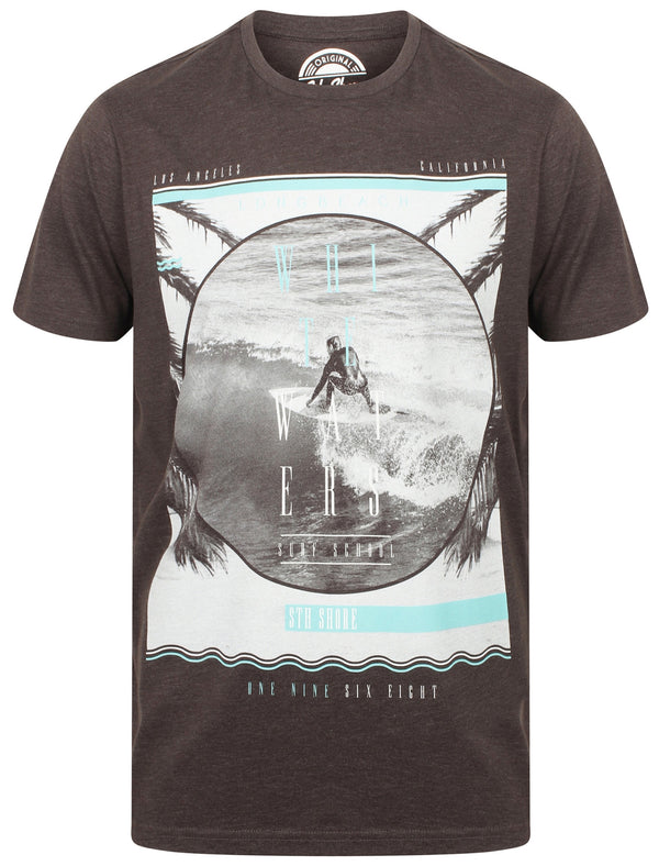 Surf School Motif Cotton Crew Neck T-Shirt In Dark Grey Marl - South Shore