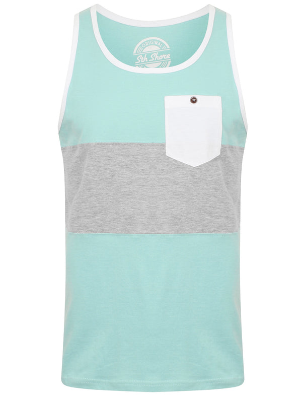 Tide Colour Block Cotton Vest Top with Pocket In Aqua Haze - South Shore