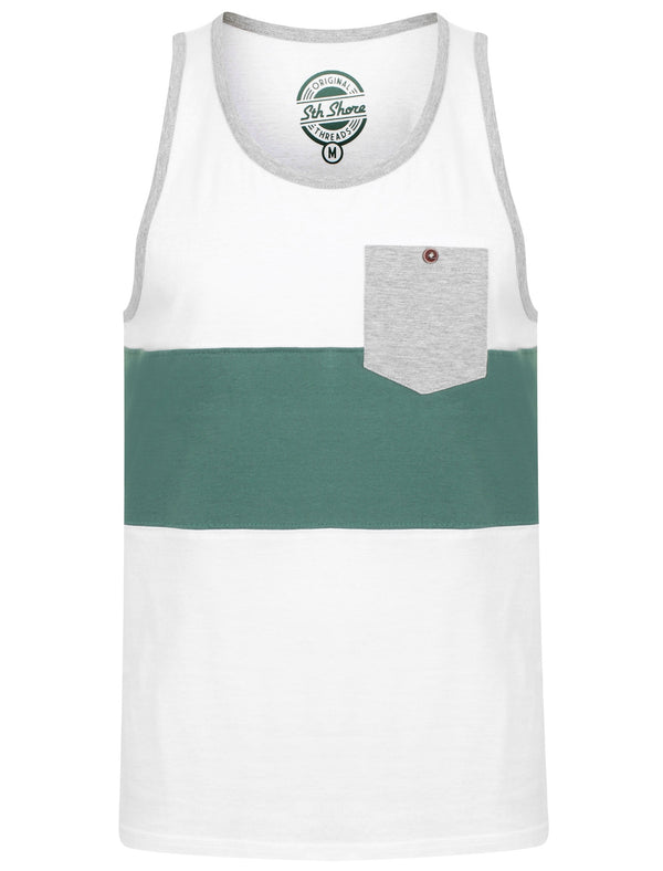 Tide Colour Block Cotton Vest Top with Pocket In Optic White - South Shore