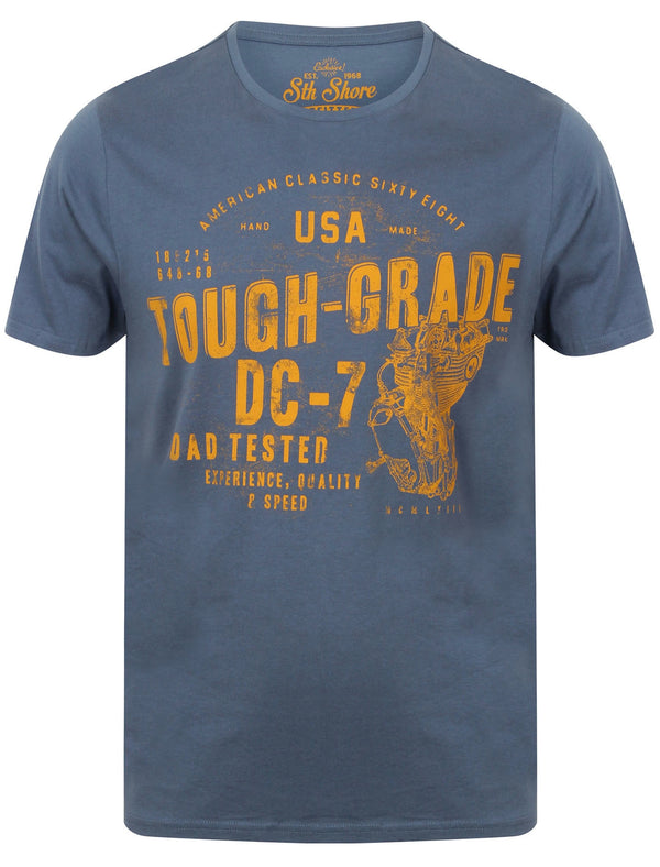 Tough Grade Motif T-Shirt in Worn Denim - South Shore