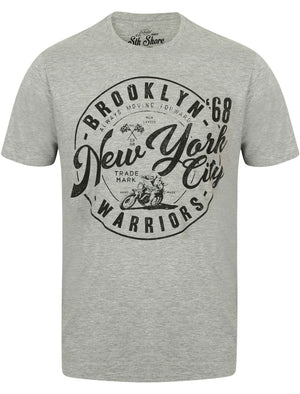 Warriors Crew Neck T-Shirt with Motif in Light Grey Marl - South Shore