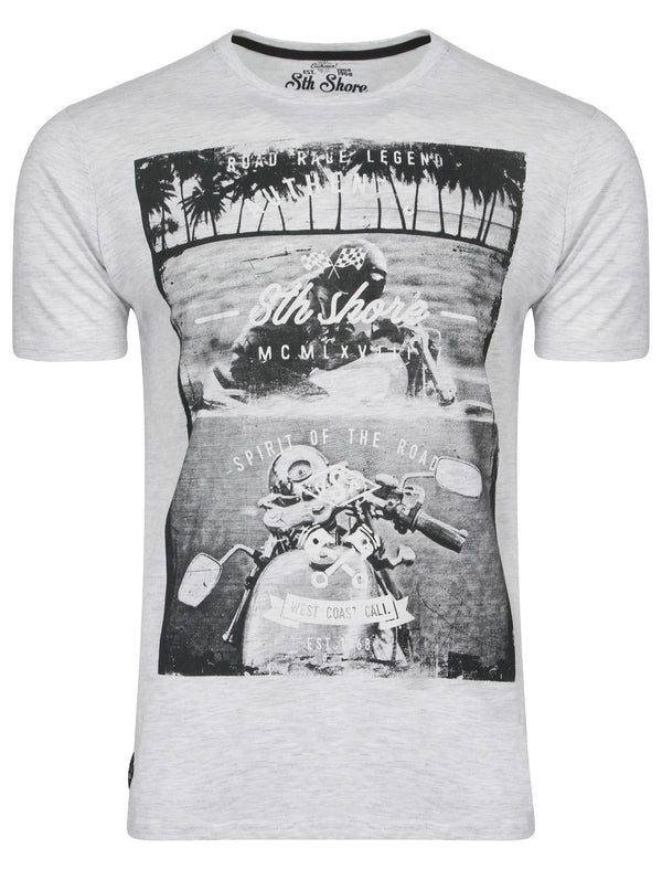 Westland Motorbike Print T-Shirt in Ice Grey Marl - South Shore