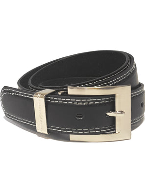 Mens Spencer Contrast Stitch Leather Belt in Black