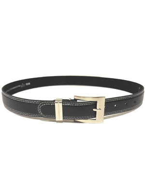 Mens Spencer Contrast Stitch Leather Belt in Black