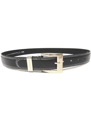Mens Spencer Contrast Stitch Leather Belt in Black
