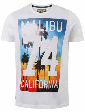 Men's print design ribbed crew neck white t-shirt - South Shore