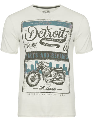 Marty Detroit Motorbike Print T-Shirt in Ivory - South Shore