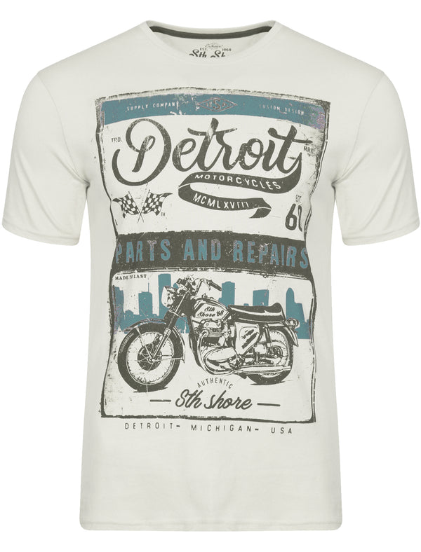 Marty Detroit Motorbike Print T-Shirt in Ivory - South Shore