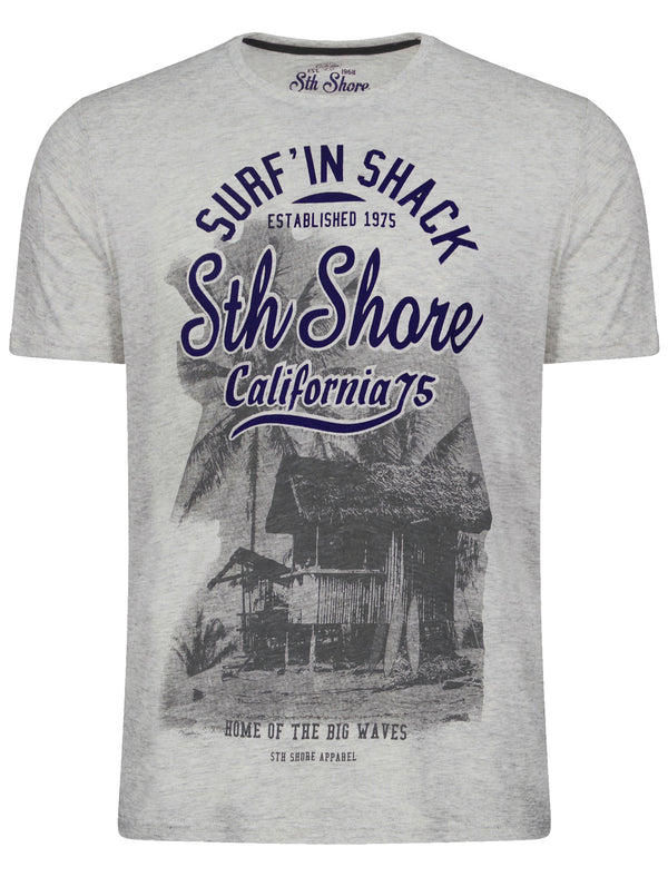 Shack Motif Cotton Crew Neck T-Shirt In Light Grey Marl - South Shore