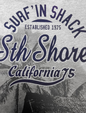 Shack Motif Cotton Crew Neck T-Shirt In Light Grey Marl - South Shore
