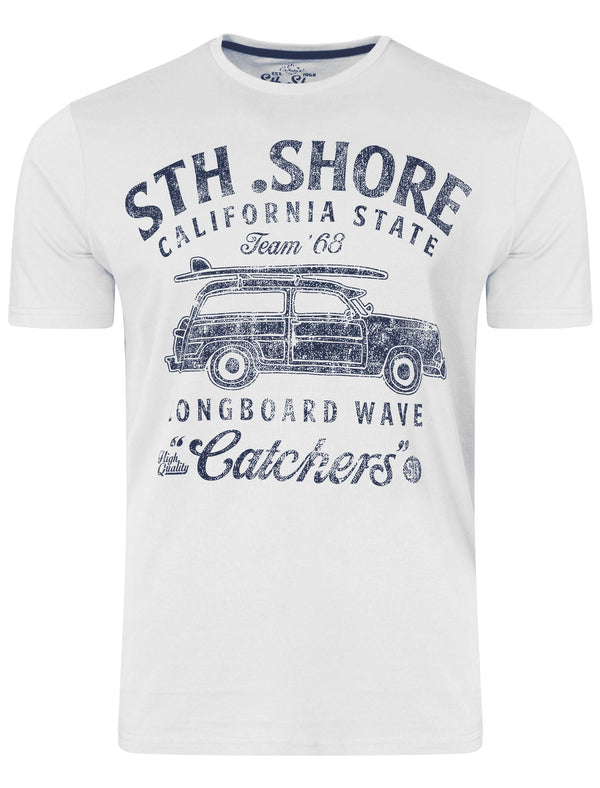Woody Motif Cotton Crew Neck T-Shirt In Optic White - South Shore
