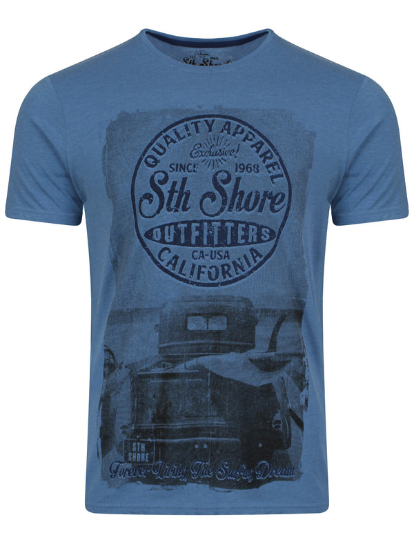 Surfing Dream Print T-Shirt in Light Blue Marl  - South Shore