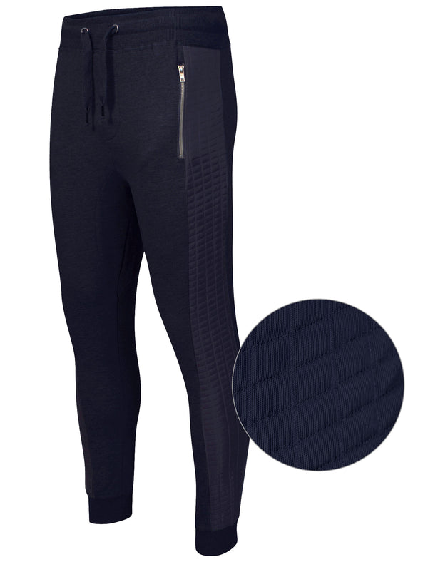 Mens Clark Cuffed Joggers with Quilted Panels in Navy