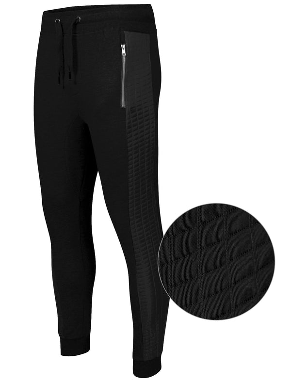 Mens Clark Cuffed Joggers with Quilted Panels in Black