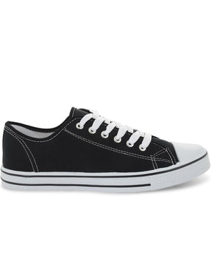 Mens Taylor Low Top Lace Up Canvas Trainers in Black