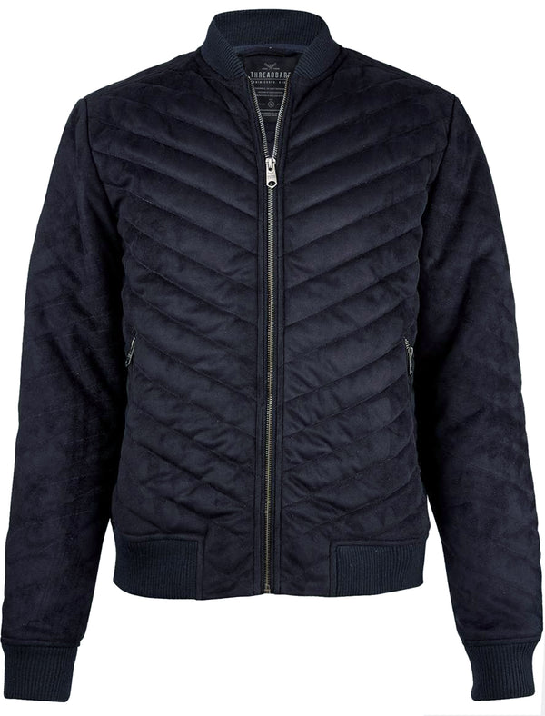 Myers Quilted Suede Bomber Jacket in Navy