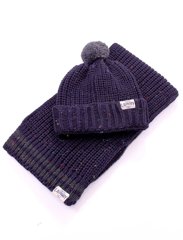 Unisex Tokyo Laundry Tembo Hat and Scarf Set in Navy Multi Nep
